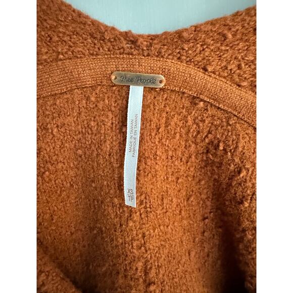 Free People Long Sleeve Sweater Burnt Butter V-neck Popcorn Puff Sleeve Sz XS - Picture 6 of 9